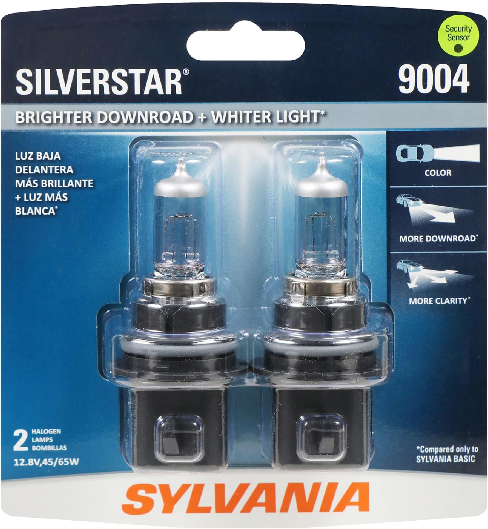 SYLVANIA - 9004 SilverStar - High Performance Halogen Headlight Bulb, High Beam, Low Beam and Fog Replacement Bulb, Brighter Downroad with Whiter Light (Contains 2 Bulbs)