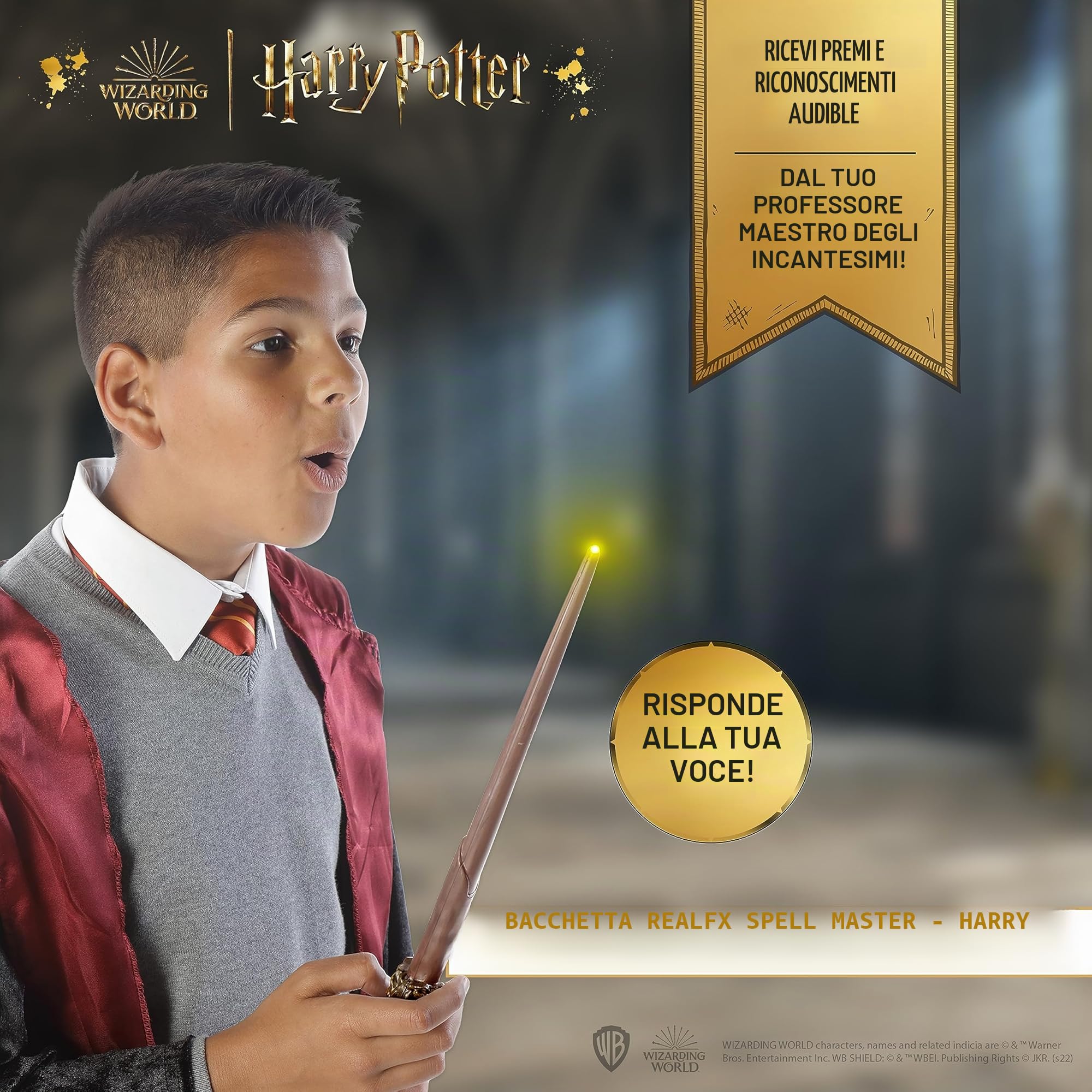 WOW STUFF Bacchetta luminosa e sonora ad attivazione vocale, regalo ufficiale di Harry Potter, accessori per travestimento e giocattoli del mondo magico