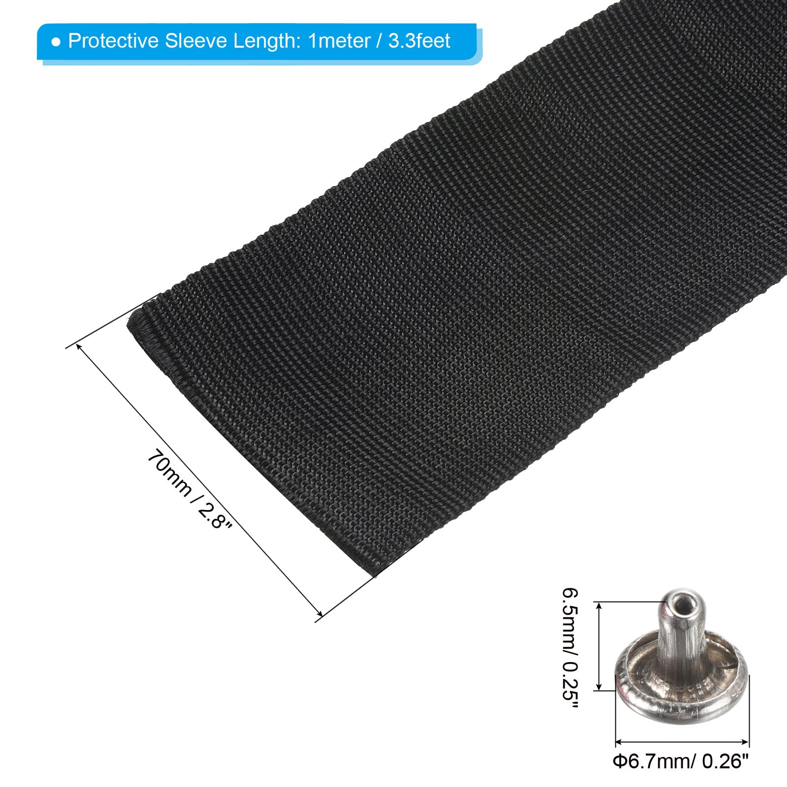 PATIKIL Winch Rope Protector 1m/3.28ft, Polyester Protective Sleeve with Buckle Universal for 7cm/2.76in Width Cable Line, Black - Image 2