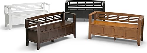 Miniatura 8 de Simpli Home Adams Banco para entrada con espacio de almacenamiento, Marrón (Rustic Brown) Castaño medio rústico,café envejecido natural rústico.