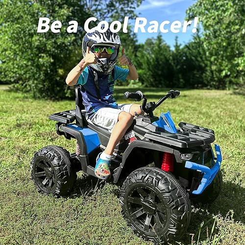 Miniatura 2 de ATV para niños de 4 ruedas, 24 V paseo en coche de juguetes para niños grandes con motor de 400 W, 2 plazas - azul
