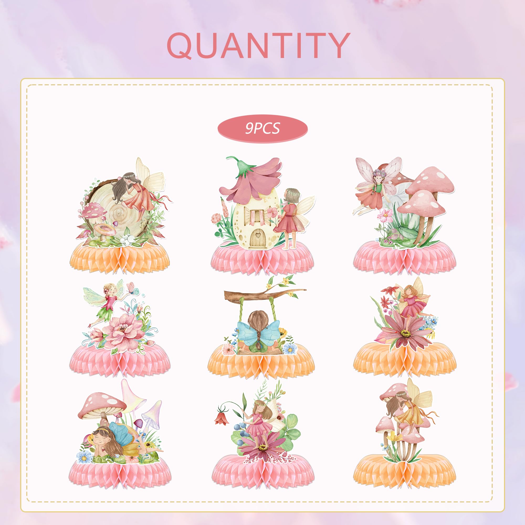 Kit di decorazioni per feste di compleanno – 9 pezzi centrotavola a nido d'ape per la decorazione della tavola farfalla fiore fate decorazioni per feste a tema per la mia fata primo compleanno baby