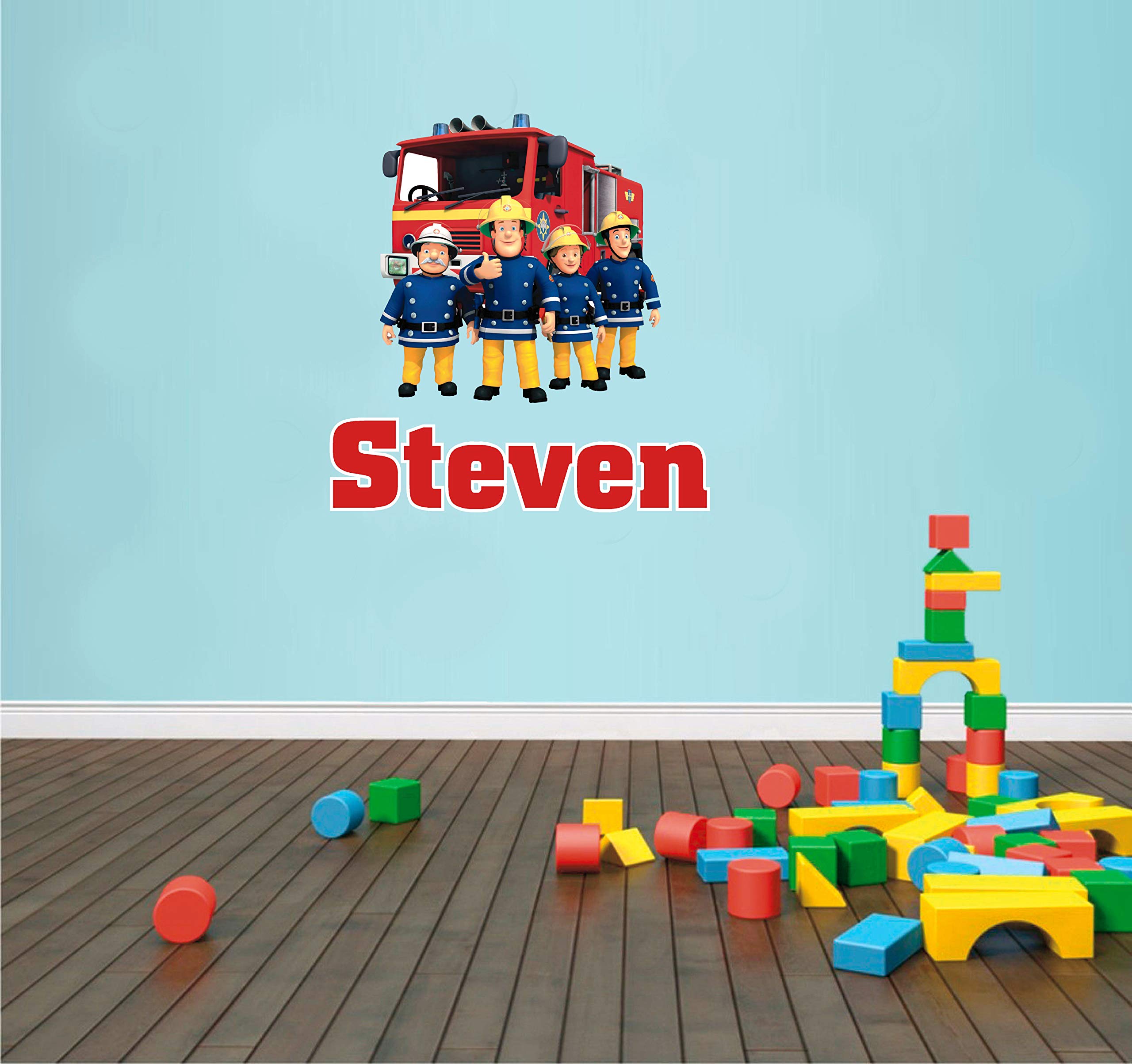Custom Personalised Fireman Sam Bedroom Nursery Wall Sticker Decal (70cm W x 74cm H)