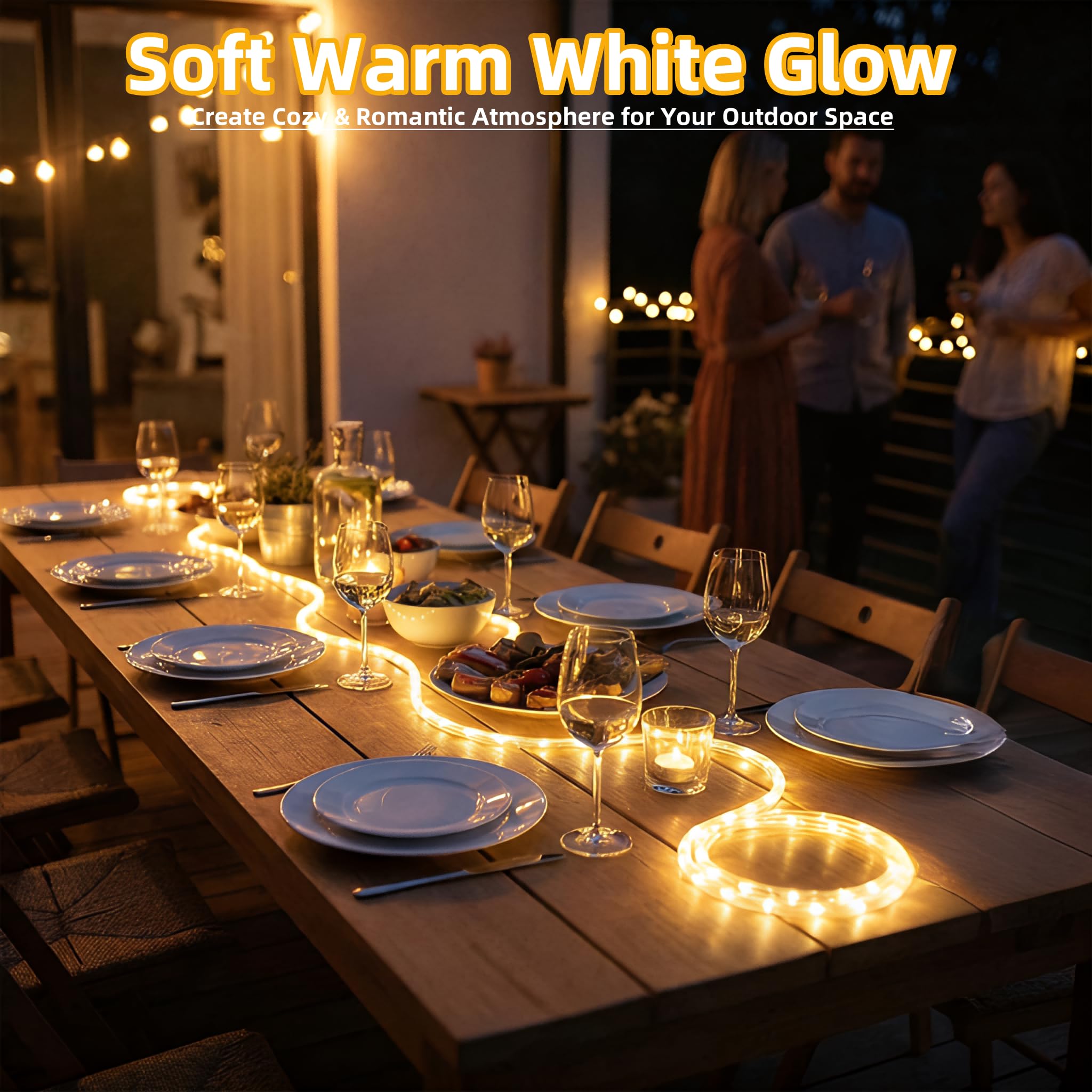 Guirnalda de luces LED solar para exterior, 10 m, 100 LED, impermeable IP45, 8 modos, luz blanca cálida ajustable, tubo LED para jardín, fiesta, decoración navideña