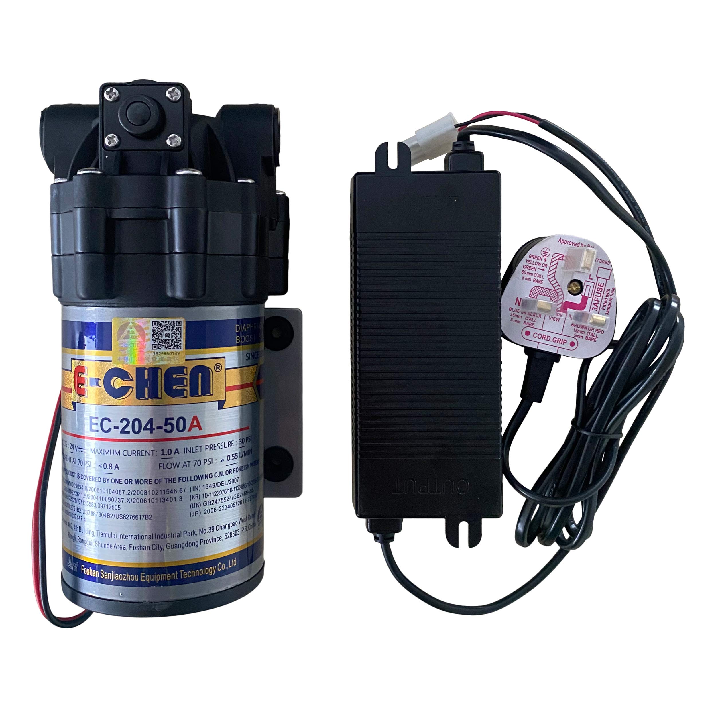 E-Chen Black Self Regulating Booster Pump Ro Reverse Osmosis Unit With Transformer 50-400Gpd (50Gpd)