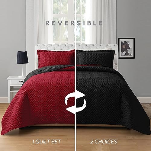 Miniatura 2 de Elegant Comfort Juego de colcha reversible acolchada de 3 piezas con fundas de almohada, exquisitas costuras majestuosas para todas las estaciones,