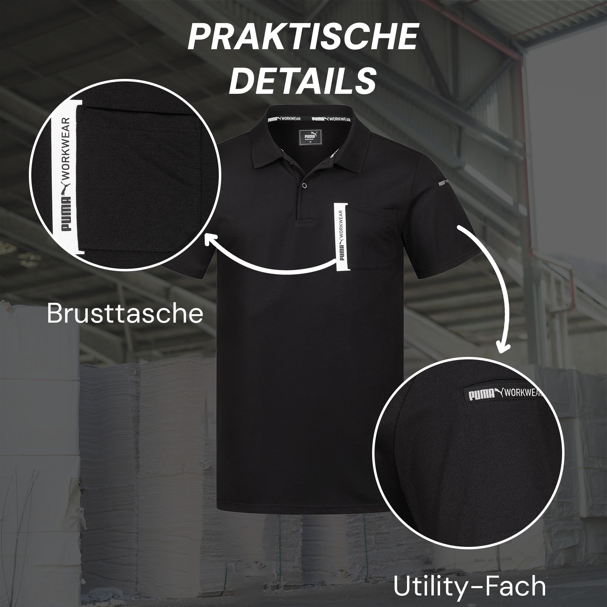 PUMA Workwear Advanced Collection - Polo da uomo a maniche corte, tasca sul petto e scomparto utility sulla spalla, tessuto resistente e traspirante, per artigianato e logistica
