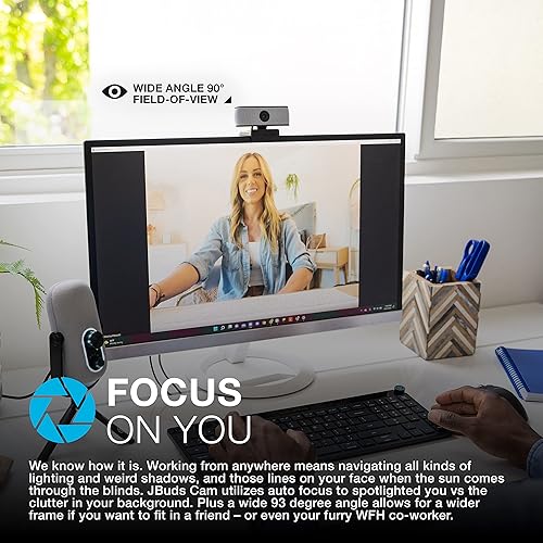 Miniatura 5 de JLab JBuds Cam - Cámara web USB HD, color negro con placa frontal blanca opcional, 1080P30 FPS, 2.1 megapíxeles, enfoque automático, micrófonos