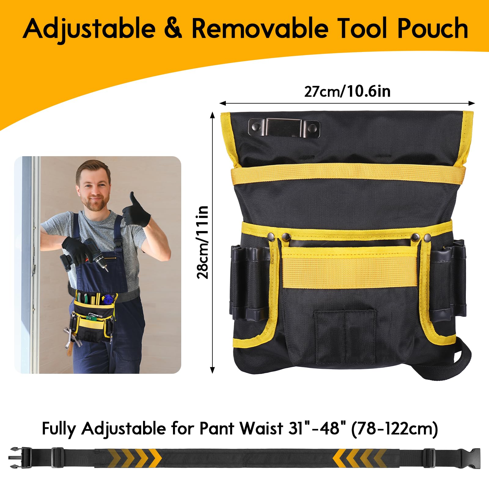 Zocipro Cintura Porta Attrezzi, Magnetiche Cintura Attrezzi da Uomo con 14 Tasche, Regolabili Staccabili Cintura Attrezzi Lavoro per Elettricista, Falegname, Edilizia