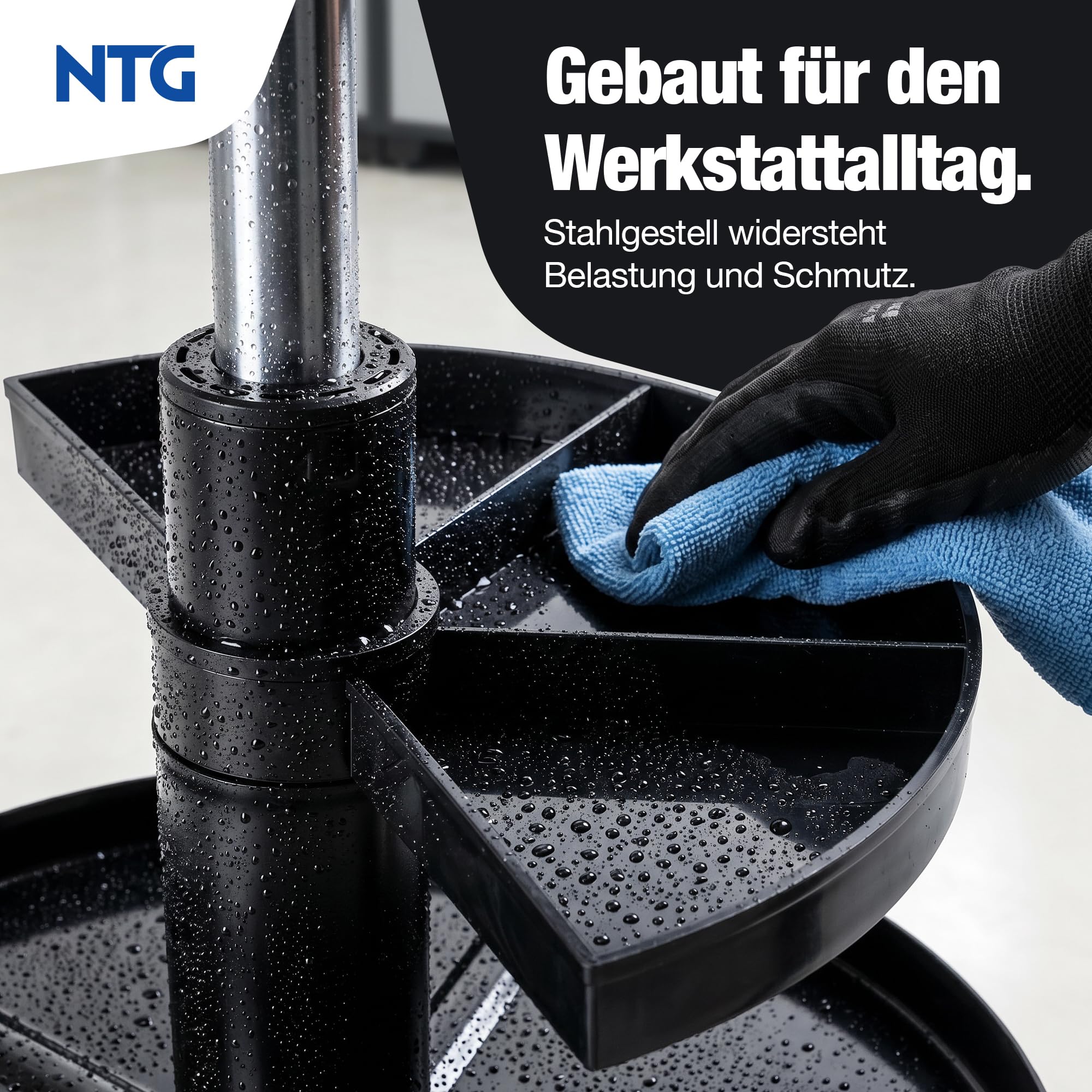 NTG Rollhocker Höhenverstellbar bis 55 cm – Werkstatthocker bis 100 kg mit 5 Rollen & Ablageschale – Drehhocker Werkstatt – Montagehocker mit PU Sitzpolster – Werkstattsitz für Garage KFZ Werkstatt