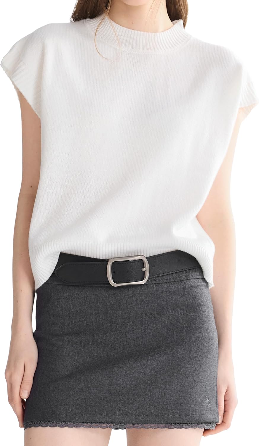 Orolay CHIIONE Women's Spring Sweater Vest Short Sleeve Mock Neck Knit Tops 2026 Trendy Cap Sleeve Pullover Business Casual