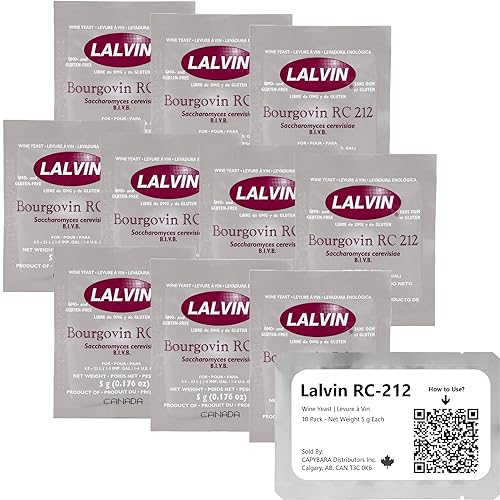 Lalvin RC-212 - Levadura de vino (paquete de 10) - Haz sidra de vino Mead Kombucha en casa - Bolsas de 0.18oz - Saccharomyces cerebriae - Vendido