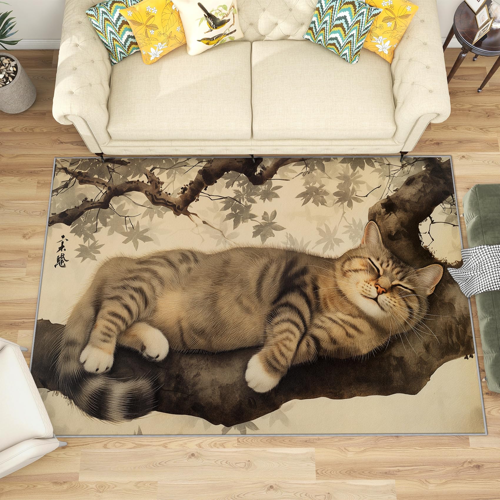 Katzenmotiv Teppich für Wohnzimmer und Schlafzimmer - Süße Kätzchen, Weich Kurzflor, Waschbar, Rutschfest, Fussmatte Innen, Kinderteppich 80x150 cm