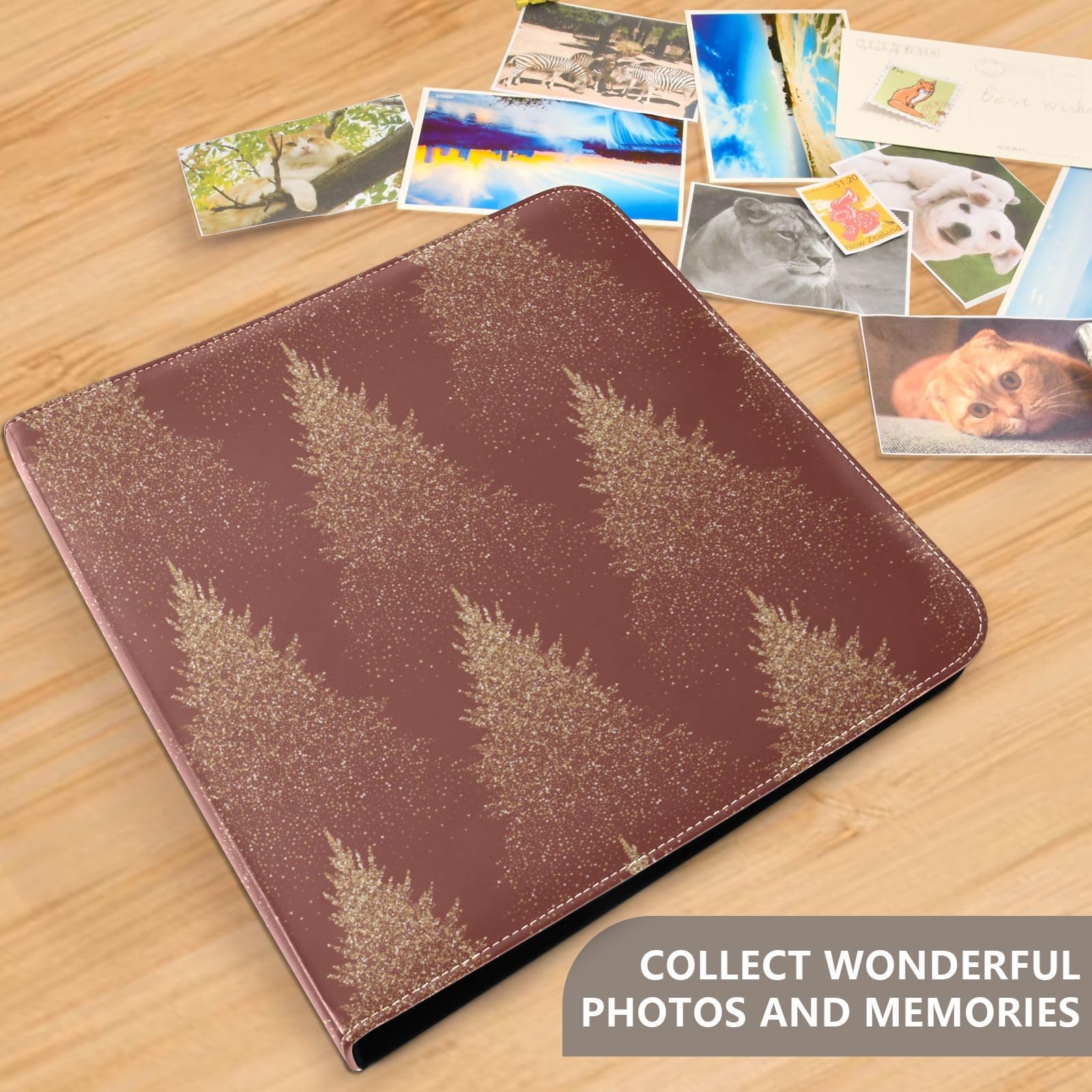 Álbum de fotos con diseño navideño de abetos, páginas autoadhesivas, álbumes de fotos, álbumes de fotos, 4 x 6 pulgadas