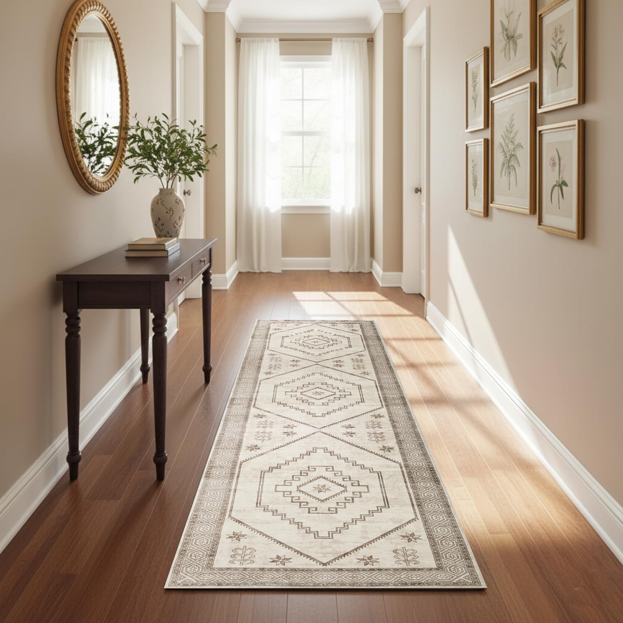 Hafaa Carpets Runner for Hallway 60x220 cm Traditional Pattern Bedroom Rugs – Non-Slip Washable Runners Rug for Kitchen Lundry Room Lounge (Radiant)