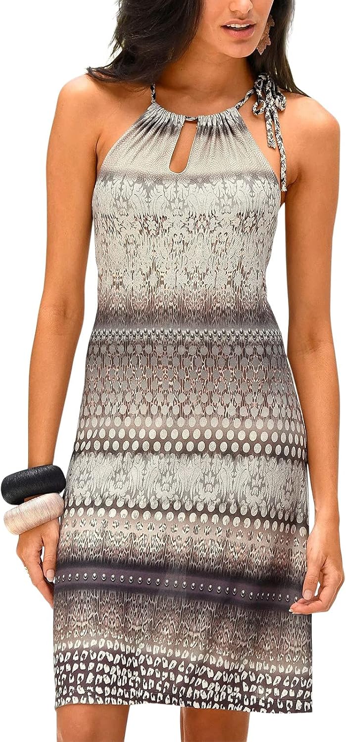 LASCANA Mix Print Keyhole Dress, Animal Print, Summer Dresses for Women