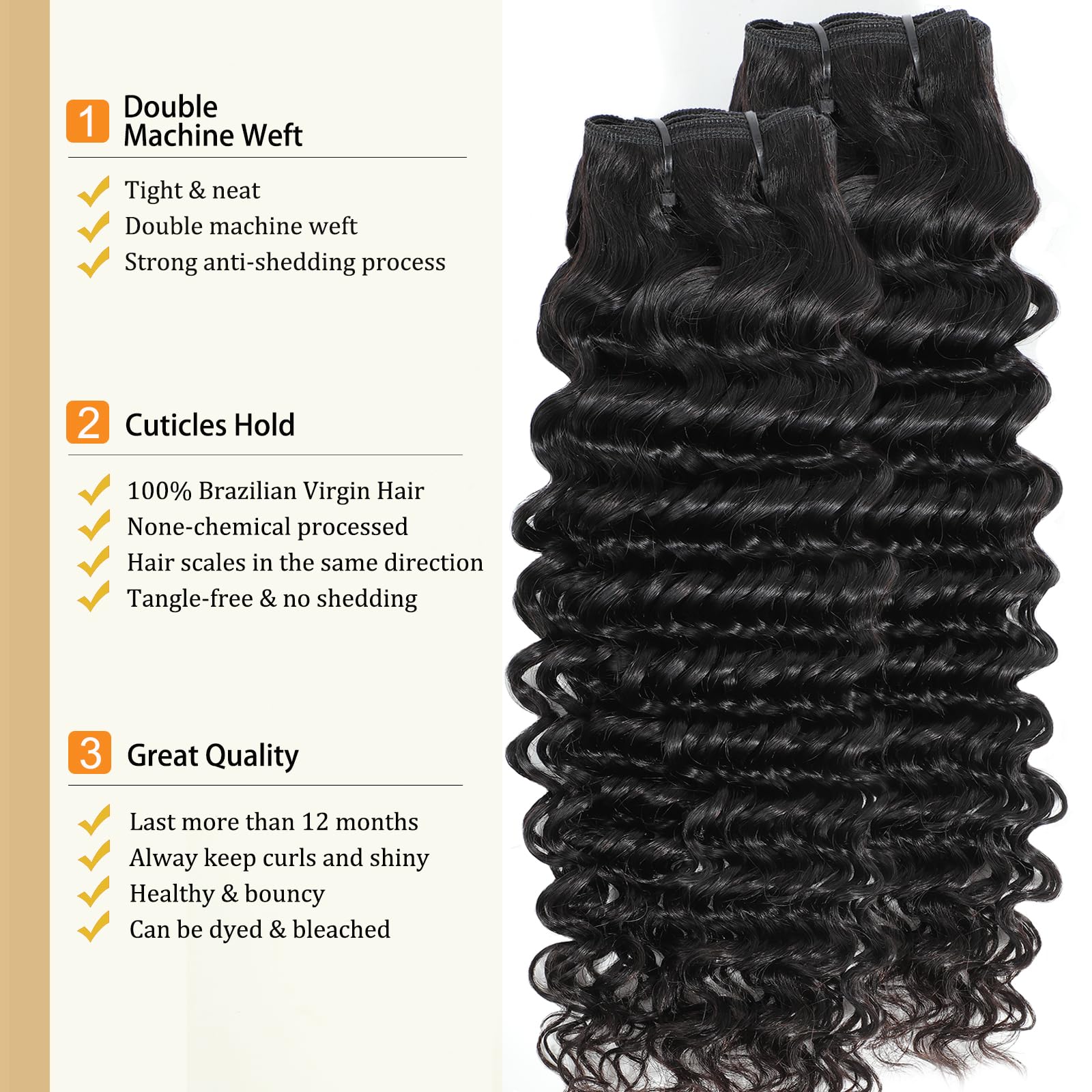 Deep Wave Human Hair Bundles Unprocessed Raw Hair 24-28 Inch Quick Weave Amazon.com : Deep Wave Bundles Human Hair 24 26 28 Inch  main image 2