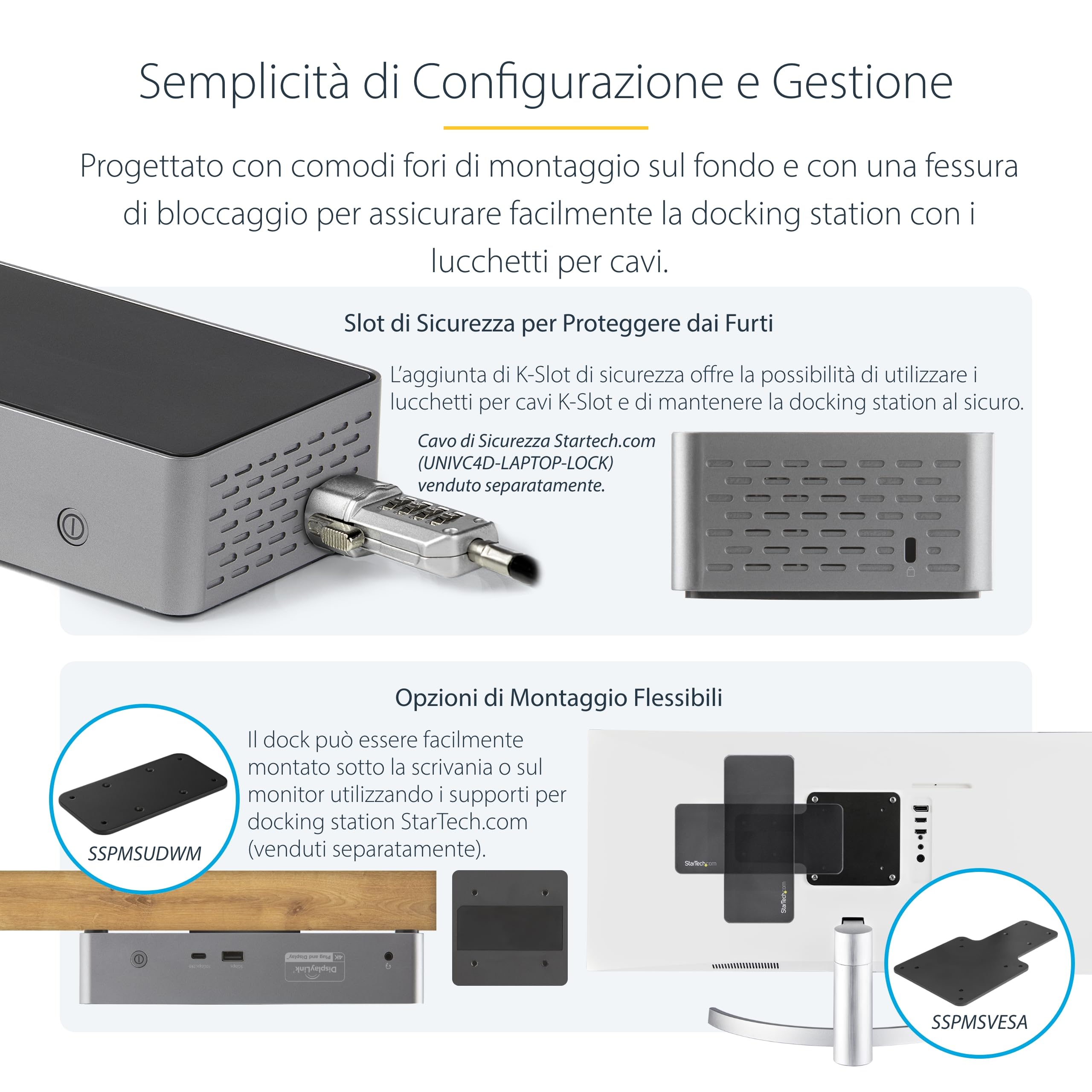 StarTech Docking Station USB-C Quad Monitor 4K 60Hz, 100W PD, GbE, Audio | Quad Monitor 4K, Compatibile Thunderbolt, Hub USB 3.0, 1x USB-C e 3x USB-A, Ethernet