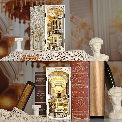 Miniatura 5 de MiniCity Kit de rincón de libros de bricolaje, kit de rincón de libros en miniatura para casa de muñecas, rompecabezas 3D de madera con soporte para