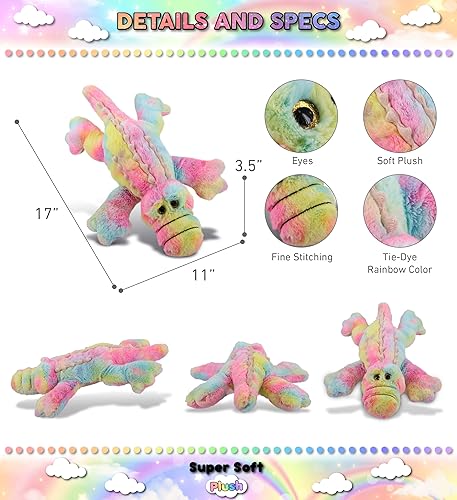 Miniatura 3 de DolliBu Peluche de cocodrilo mentiroso arcoíris – Suave juguete de peluche de cocodrilo abrazable, adorable juguete de peluche de vida silvestre,