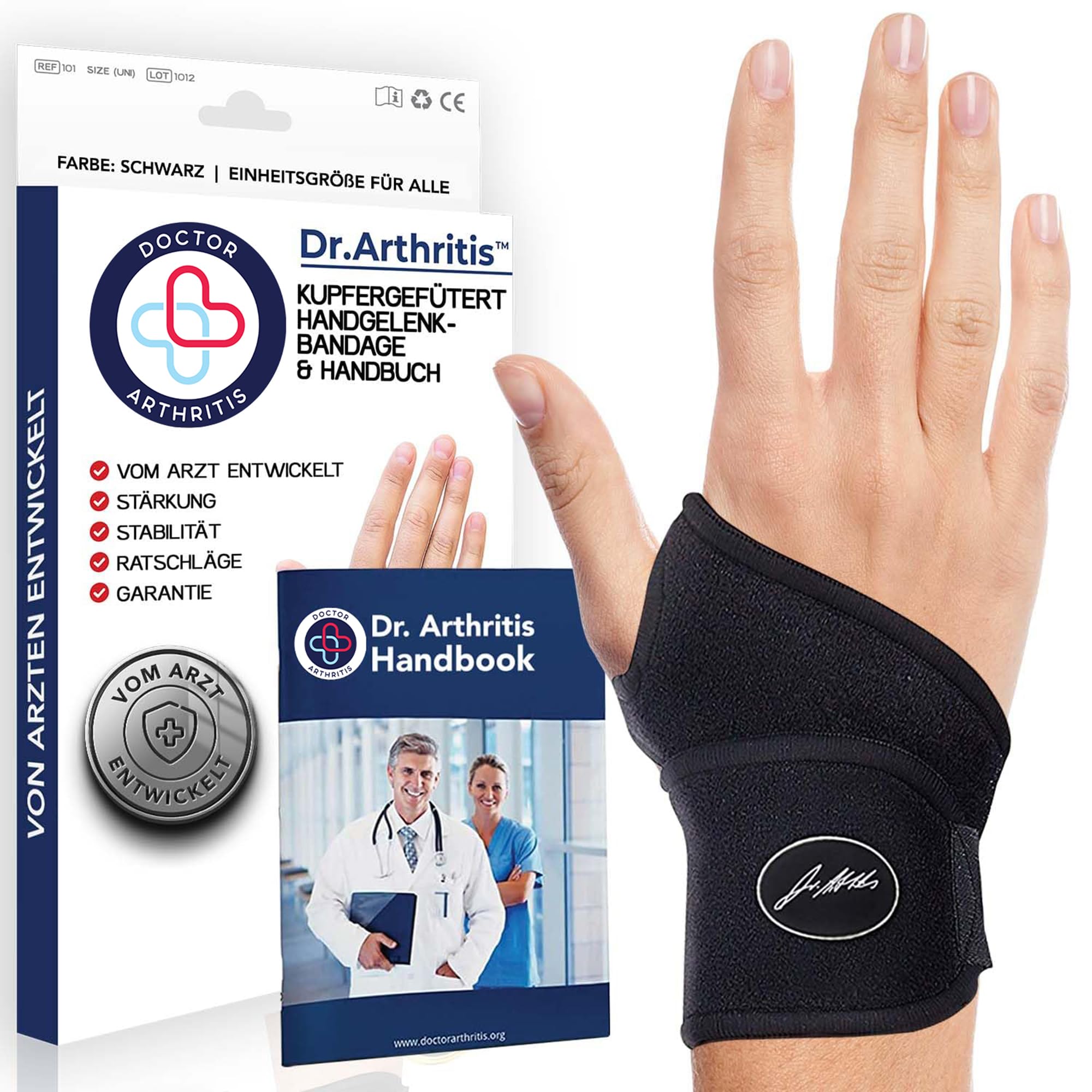 Von Ärzten Entworfen, Leichte Handgelenk Bandagen, Handgelenkstütze, Sehnenscheidenentzündung Handgelenkbandage, Karpaltunnel Schiene, Handbandage Rechts und Links, Schwarz, Einzelpackung