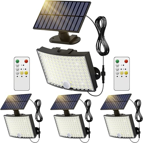 Miniatura 9 de ABODONG Luces solares para exteriores, luz brillante de 128 LED con lente óptica, luces de seguridad alimentadas por energía solar con cable de 23