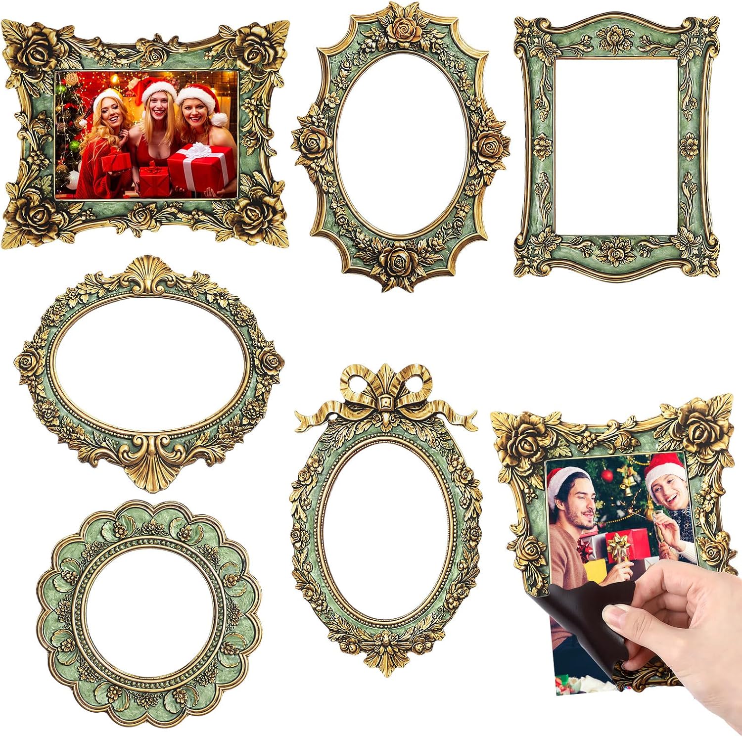 Gerrii 6 Pcs Vintage Magnetic Photo Frames for Refrigerator, Green