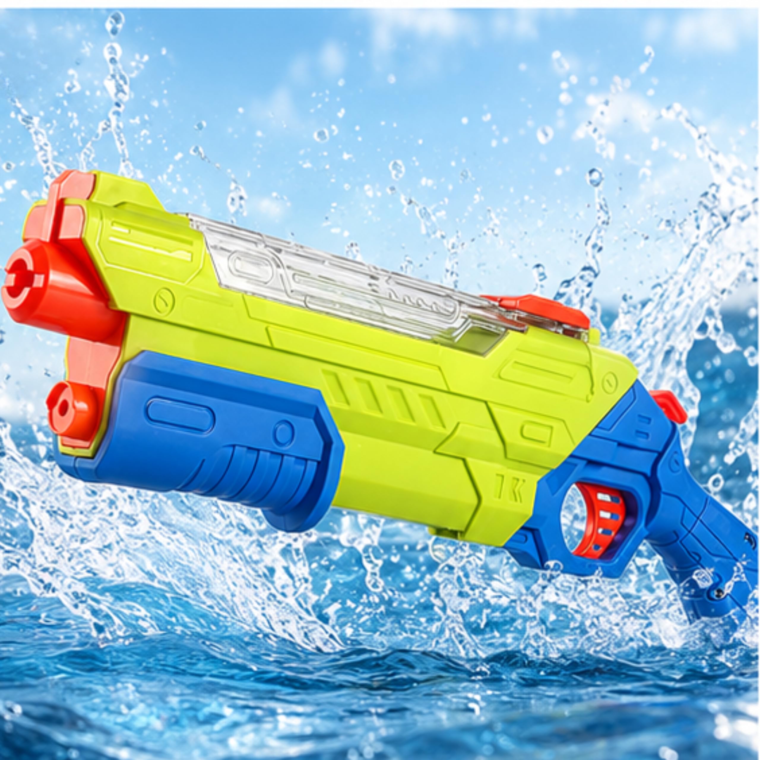 Green Electric Rechargeable Water Gun Pistol - Powerful Automatic Summer Toy, 8-10m Range, USB Battery, Pool Beach Garden Game - Size 52cm
