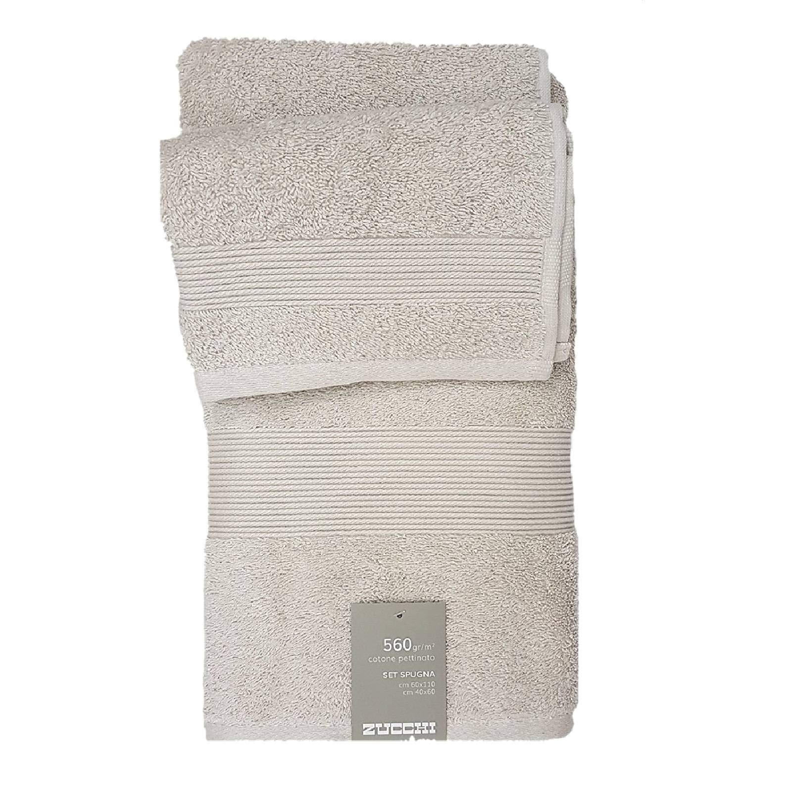 Zucchi Nuovo Solo Tuo Set 1+1 Asciugamano Viso più Asciugamano ospite in Spugna Puro Cotone Pettinato da 560gr/metro Quadro, Conchiglia 1633