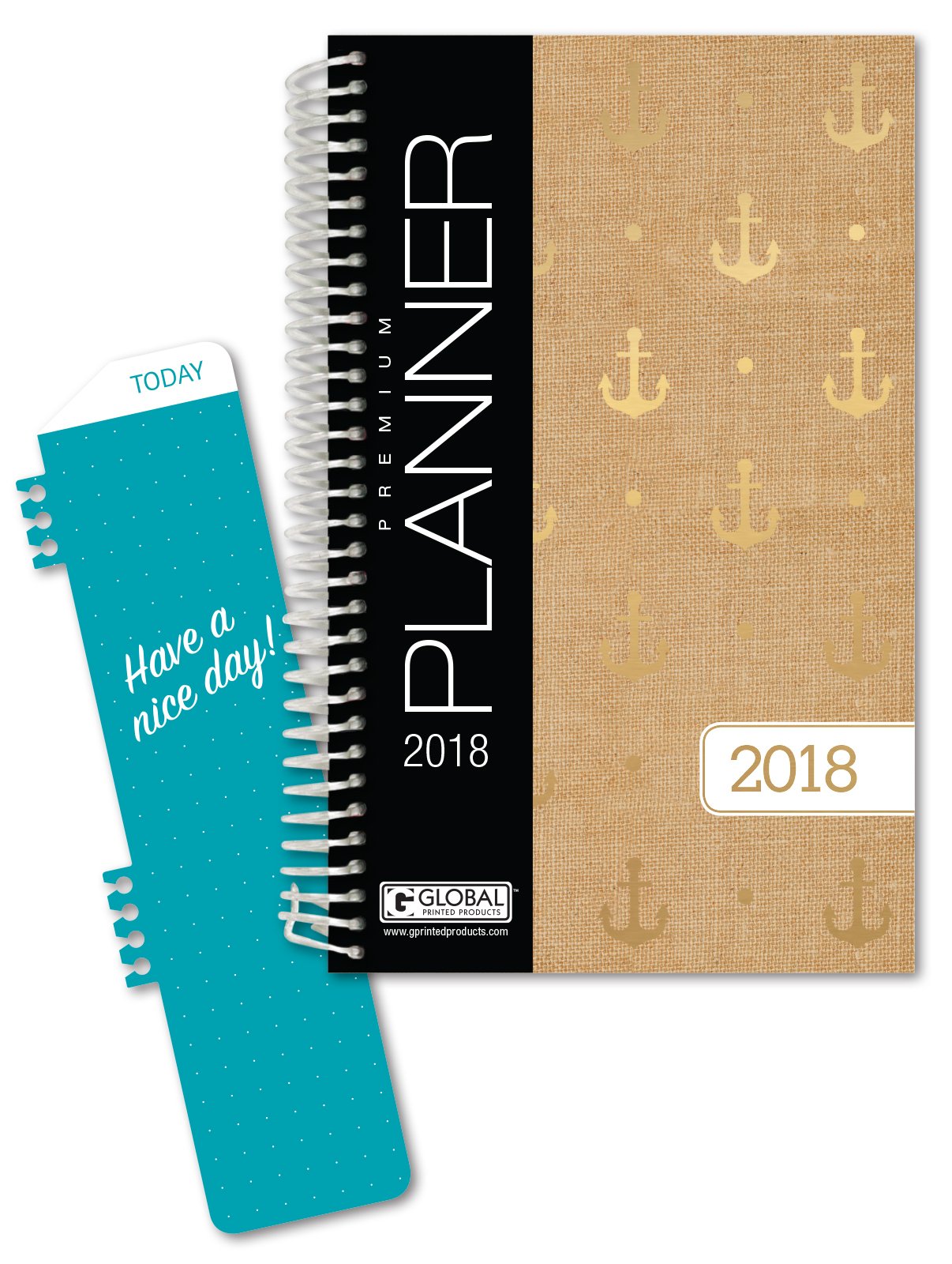 Fashion Daily Planner Set - Includes 14 Month 2017 Calendar Year (5.5" x 8") -- Bonus Clip-in Bookmark -- 3.5" x 6.5" Bonus Journal -- 4"x8" Bonus Notepad [Gold Anchors]