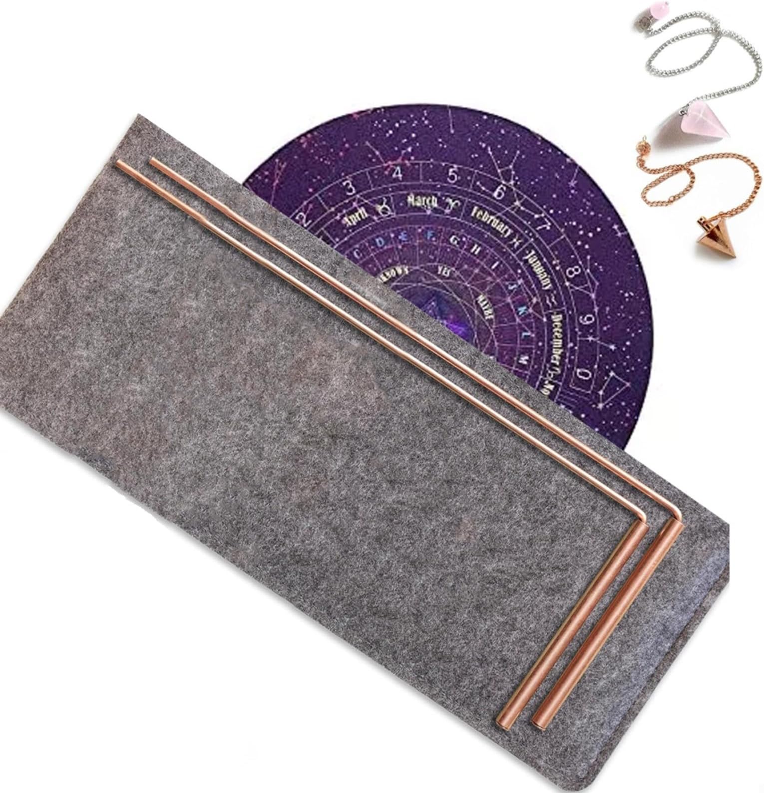 - 99.9% Copper Dowsing Rod And Pyramid Pendulum Set With Telescopic Probes For Divination, Water Source, Mineral Finding And Energy Work
