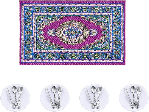 Miniatura 3 de G0lden&Mang0 Juego de 22 muebles de casa de muñecas, 112 decoración de casa de muñecas, 1 mesa de comedor de madera y 4 sillas, 1 alfombra de pavo