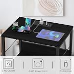 Table de chevet avec borne de recharge, grand stand de nuit avec tiroirs USB Ports et sorties Table de chevet noire avec tiroirs en tissu Table de côté avec rangement pour salon, chambre, bureau