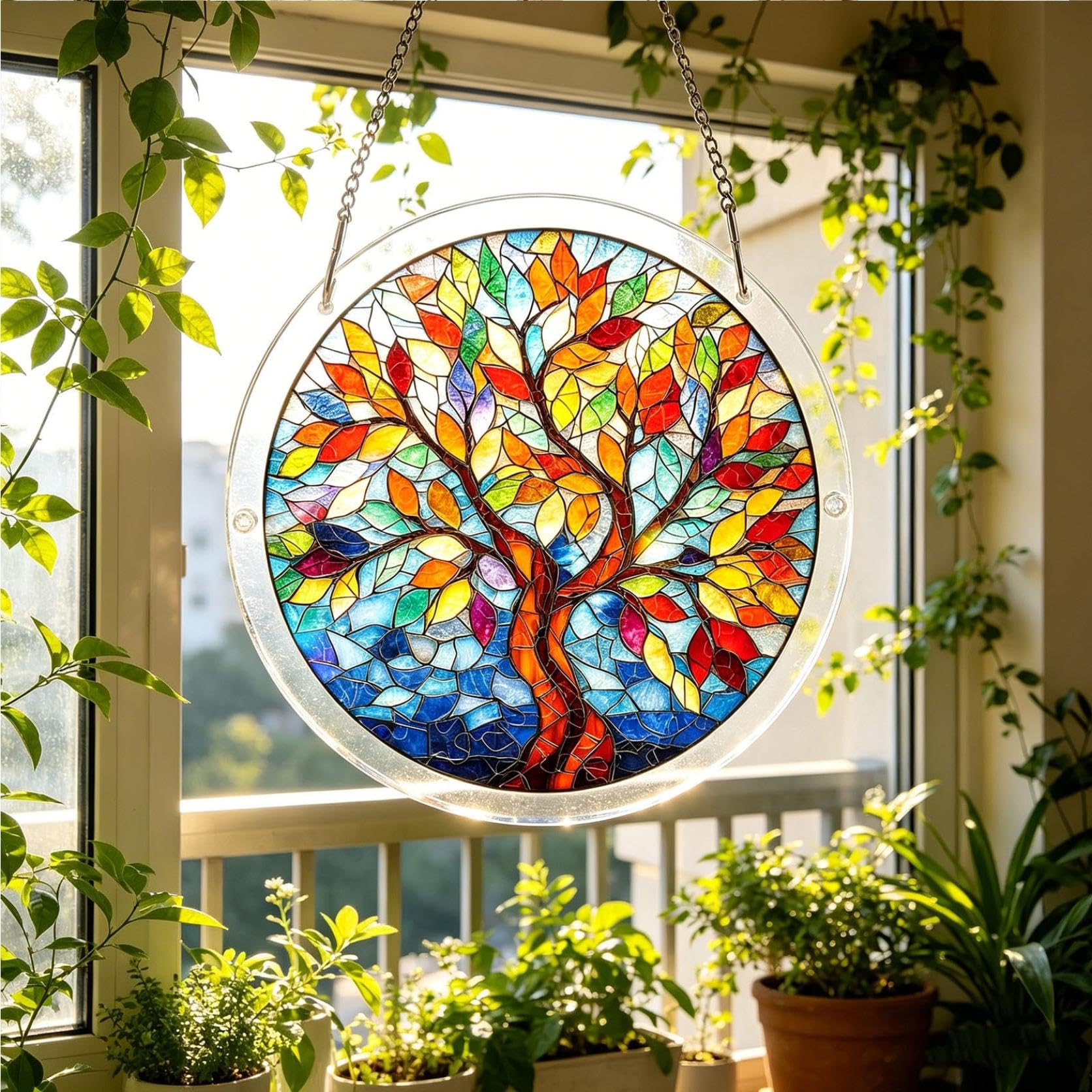 Acrylic Jigsaw Puzzle Suncatcher, Tree of Radiant Glass Puzzles – Jigsaw Puzzle Ornament for Doors Garden, Mother's Day Christmas Birthday Gifts for Women Men (Tree of Life A)