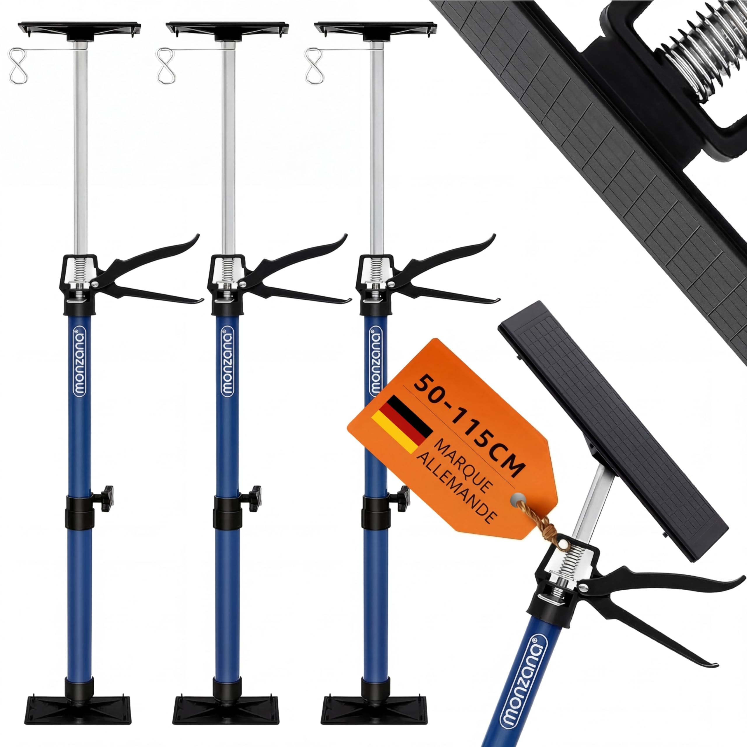 DEUBA® Set de 3 étai de porte/​soutien acier réglable en hauteur 50-​115cm max. 30kg bricolage atelier maison garage étai soutien télescopique