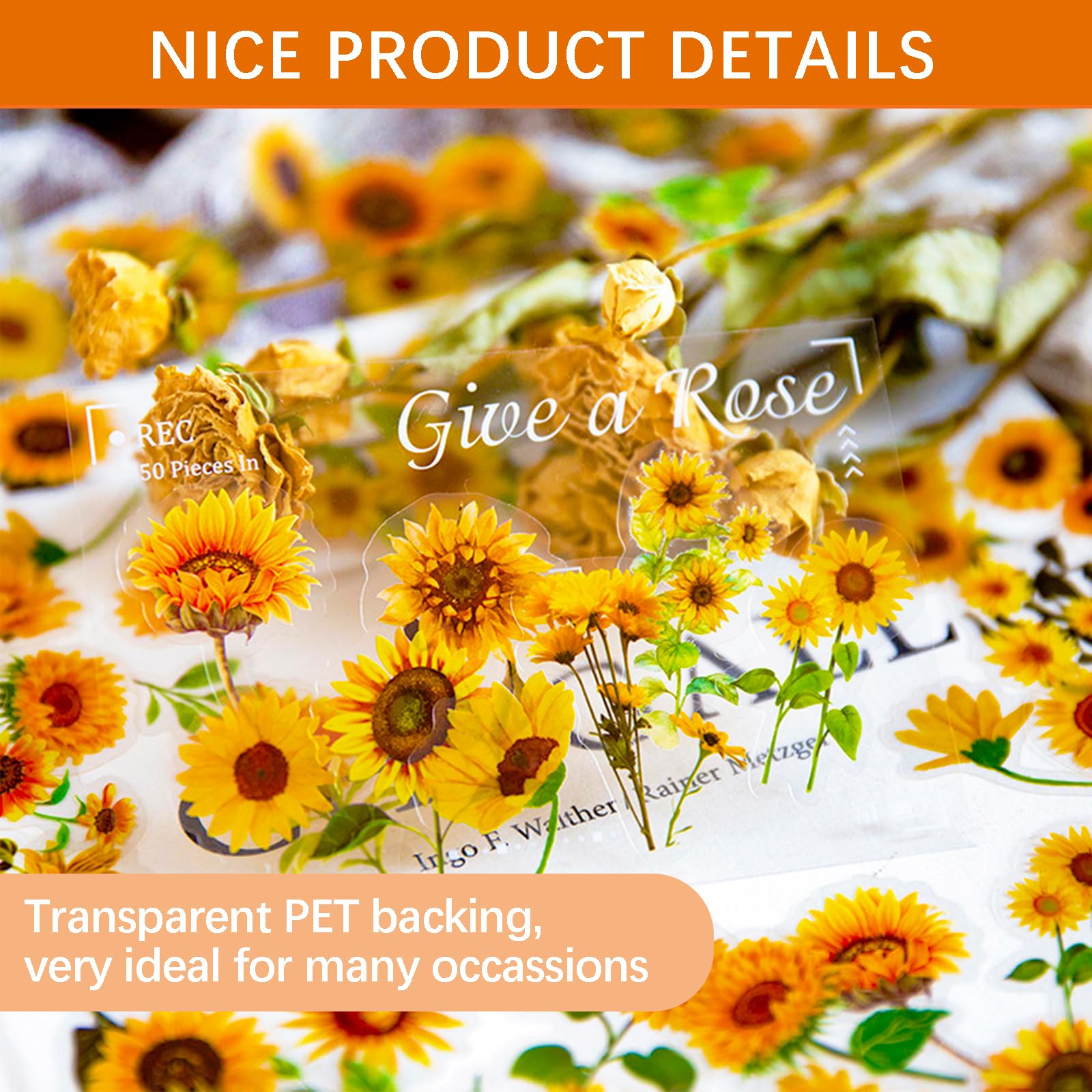 180 Sticker-Set „Sonnenblumen“ – Transparente PET-Aufkleber Für Scrapbooking, Tagebuch & Deko