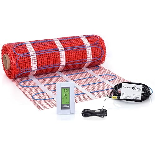 60 sqft Floor Heating Mat Kit, 120V Electric Radiant Floor Heat Heating Mat System with Adhesive Backing, Aube TH115-AF-120S Programmable Floor Sensing Thermostat w/Floor Sensor. Tile, Stone, Marble