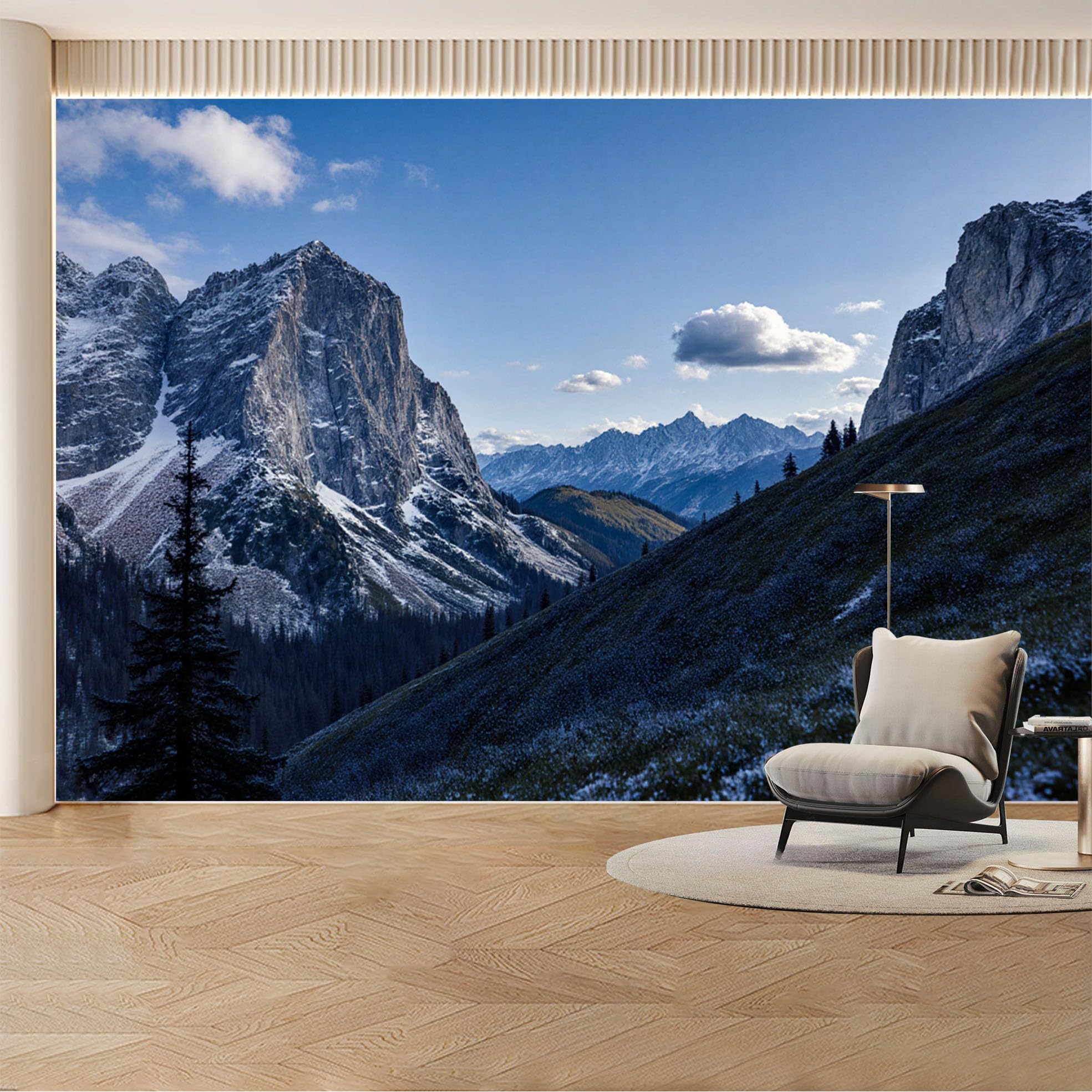 Custom Wall Mural Wallpaper Snowy Mountain Peaks Landscape 3D Effect Wall Decor Large Wall Art Misty Nordic for Living Room， Bedroom， Office