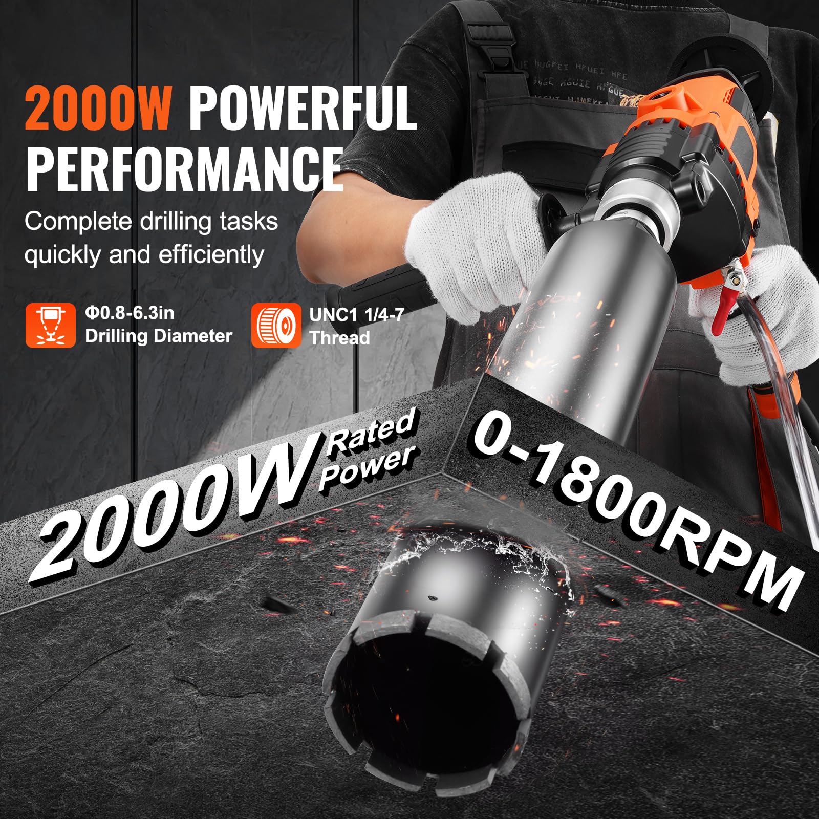 Happybuy Core Drill Machine, 20-160mm Drilling Diameter, Diamond Core Drill Rig, Wet & Dry Cutting, Concrete Drilling & Paint Mixing, 2000W, Durable with Carrying Case