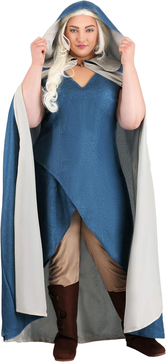 Plus Size Dragon Queen Costume for Women Dragon Queen Adult Blue Dress Cloak Cosplay Halloween Costume