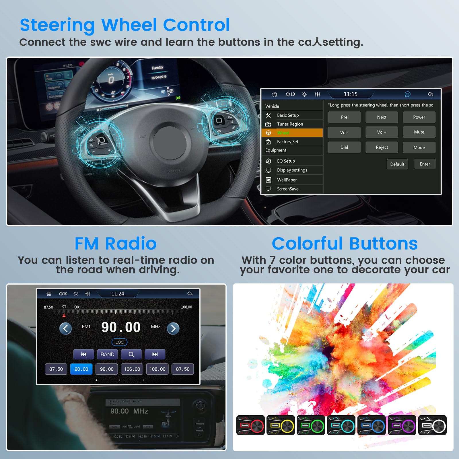 Hikity 7" 1 DIN CarPlay Autoradio avec Bluetooth FM Caméra de Recul | Écran Tactile Android Auto Wireless CarPlay Mirror Link Commandes au Volant USB AUX