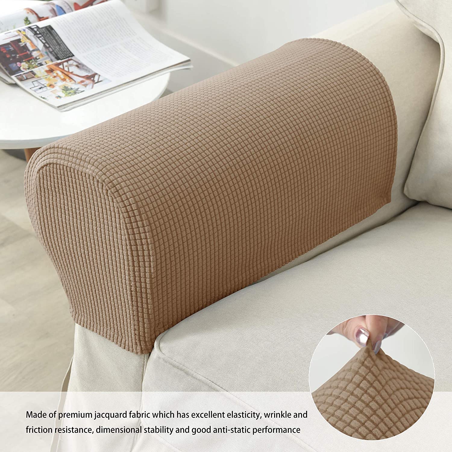 Anti-Rutsch ArmlehnenbezüGe Strecken Armlehnenschoner Waschbar Armkappen Für Wohnzimmer Loveseat Protective -grau-4