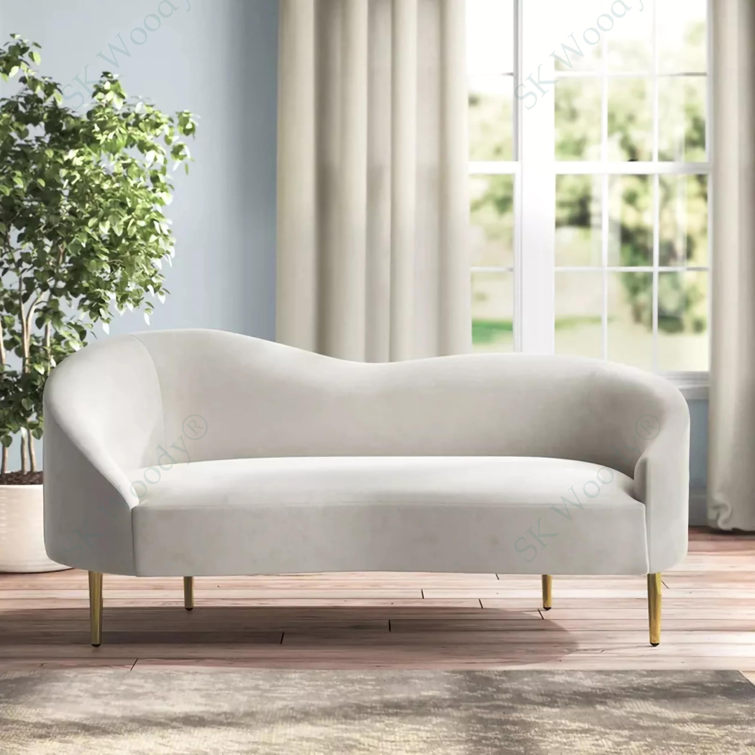 SK Woody Luxury Rosewood 2-Seater Settee Curved Sofa Diwan Couch for Bedroom, Living Room, Dining Room, Home Office, Lounge (Cream, 2 Seater)-image-20