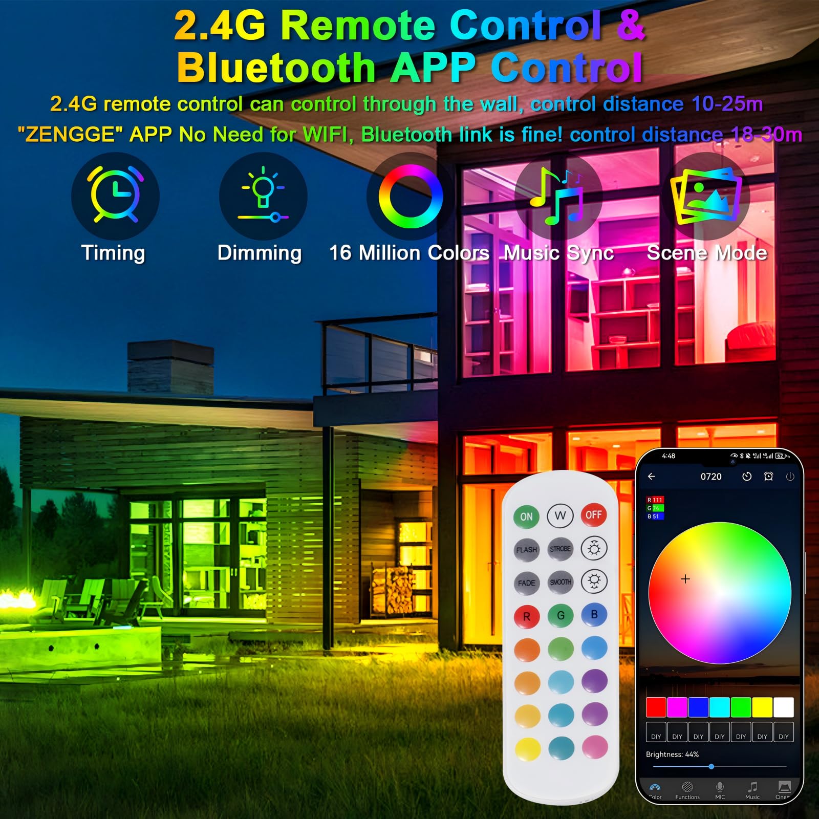RGB LED Strahler, RGB Strahler mit 360° Fernbedienung und Bluetooth APP, Rgb-strahler Outdoor IP66 Wasserdicht rgb-Flutlicht Smart Partylicht für Bühne Feiern Garten Halloween(50W 2 Stück)