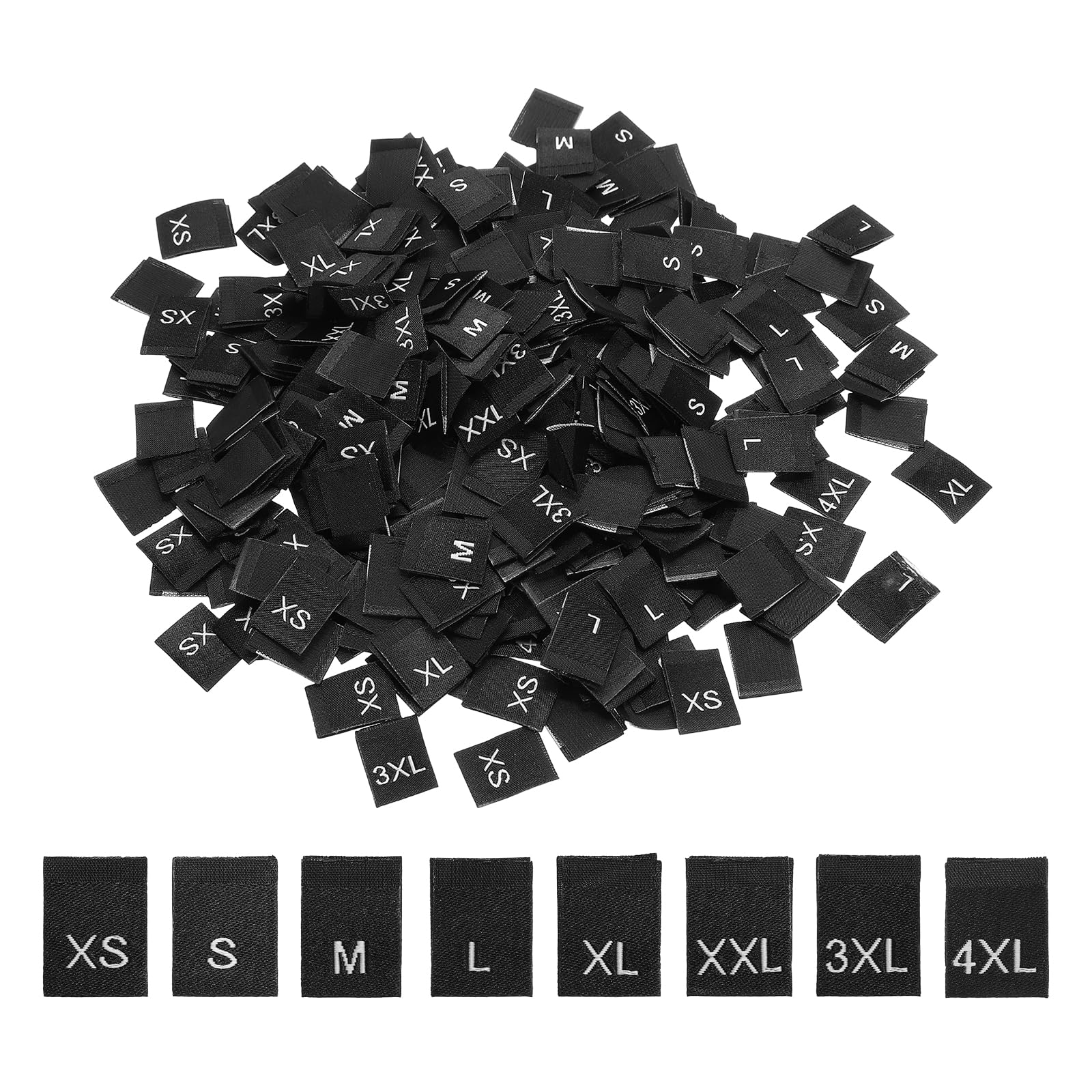 PATIKIL XS-4XL Clothing Sewing Size Label, 400 Pack Woven Garment Size Tags Mix Clothing Crafting Ribbons Embroidered Label for Clothes Garment, Black