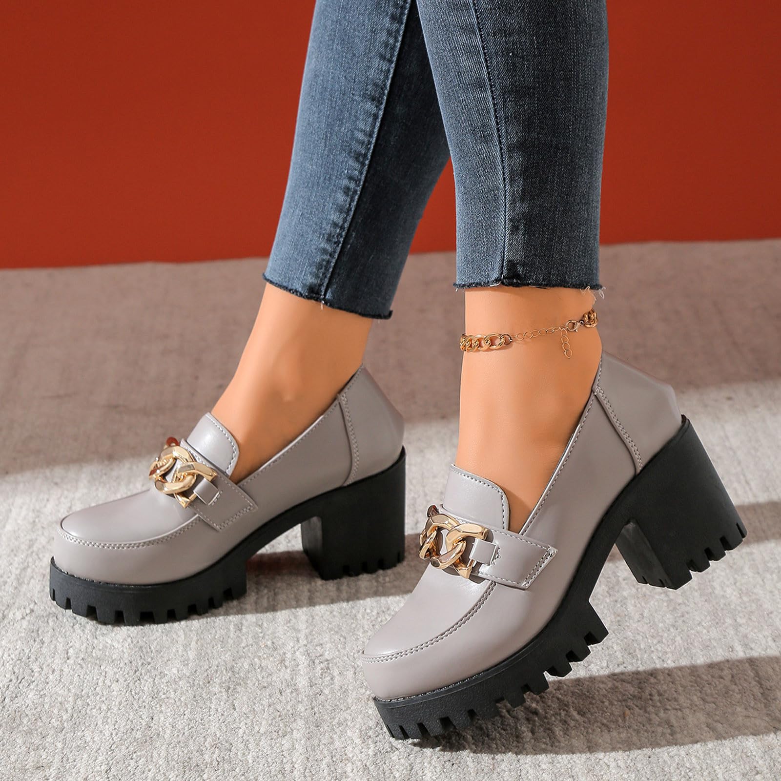 Mocassini da donna con plateau, eleganti, comodi, con suola profilata antiscivolo, in pelle PU, scarpe da trekking da donna, per ufficio, campus, scarpe per il tempo libero