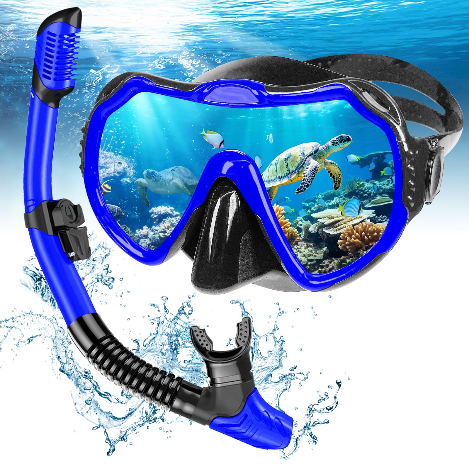 Mengine Schnorchelset Erwachsene, Dry Schnorcheln Set mit Schnorchel und Taucherbrille, Anti-Fog&Anti-Leck wasserdichte Tauchmaske für Erwachsene