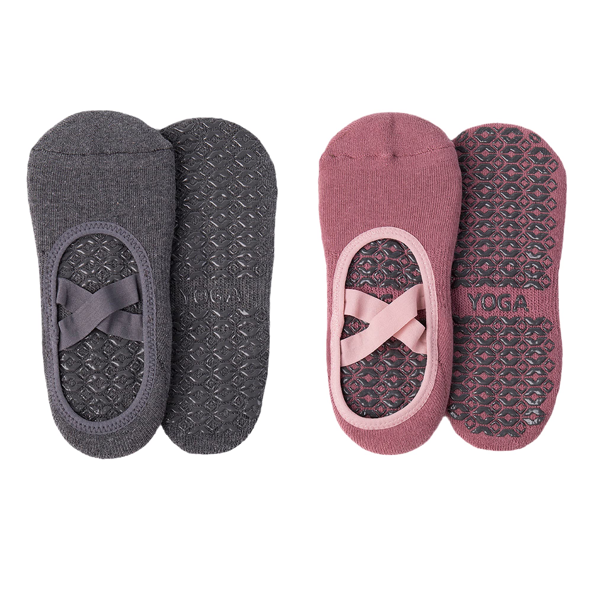 QIUNEEY Yoga short socks Pilates yoga socks Sport Anti-slip socks Women sports gym socks Indoor Yoga Sock (Grey+Dark pink)