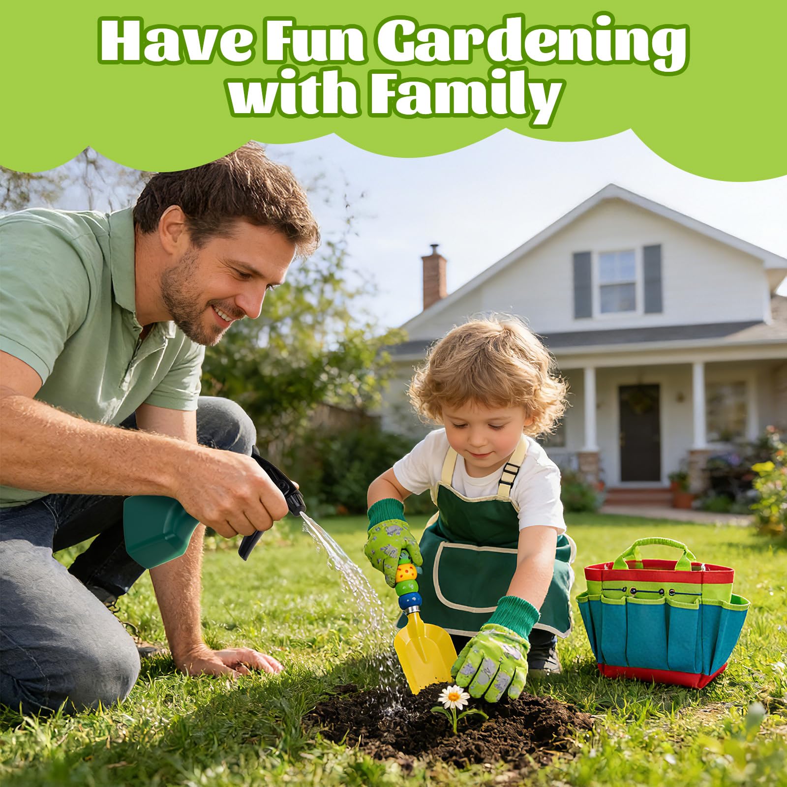 Set di Attrezzi da Giardinaggio: Set Attrezzi Giardino Bambini, Strumenti in Metallo, Annaffiatoio, Guanti da Giardinaggio, 10 Pezzi Kit, Bambina 3+ Anni, Giochi A ll'aperto Regalo