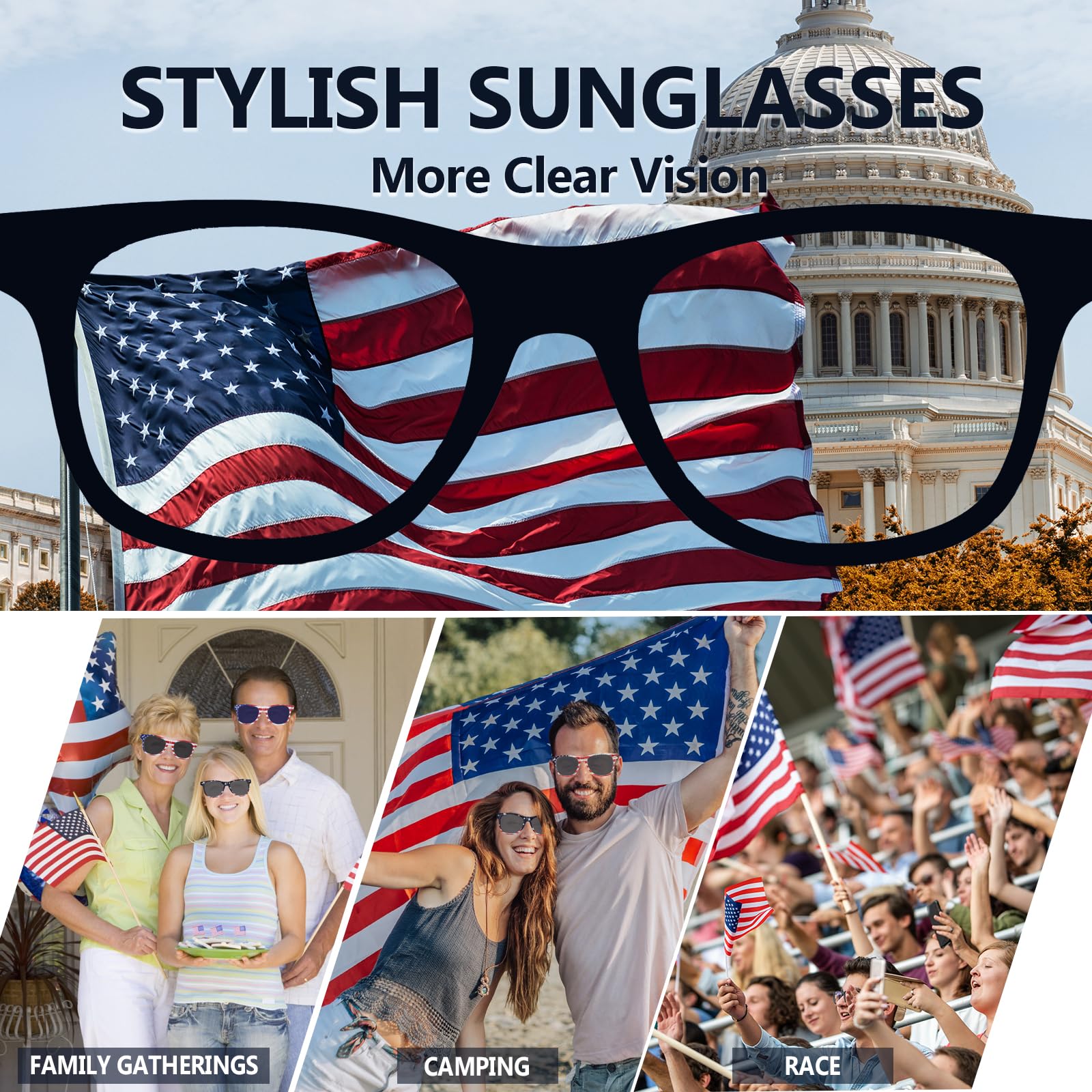 Occhiali da sole con bandiera americana, 4 luglio Accessori per le donne, USA Occhiali da sole patriottici Bulk per gli uomini